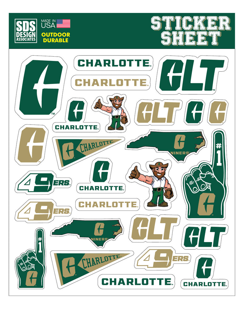 University of North Carolina Charlotte UNCC 49ers NCAA Sticker Vinyl Decal  Laptop Water Bottle Car Scrapbook (Type 2 Sheet)