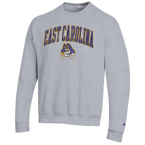 ECU Champion Arched Logo Crewneck Sweatshirt Gray Ultimate Sports Apparel