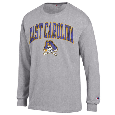 ECU Champion Arched Logo L/S Tee (Gray)